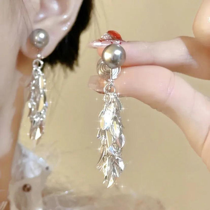 Wholesale Exaggerated Silver Long Metal Tassel Hoop Earrings