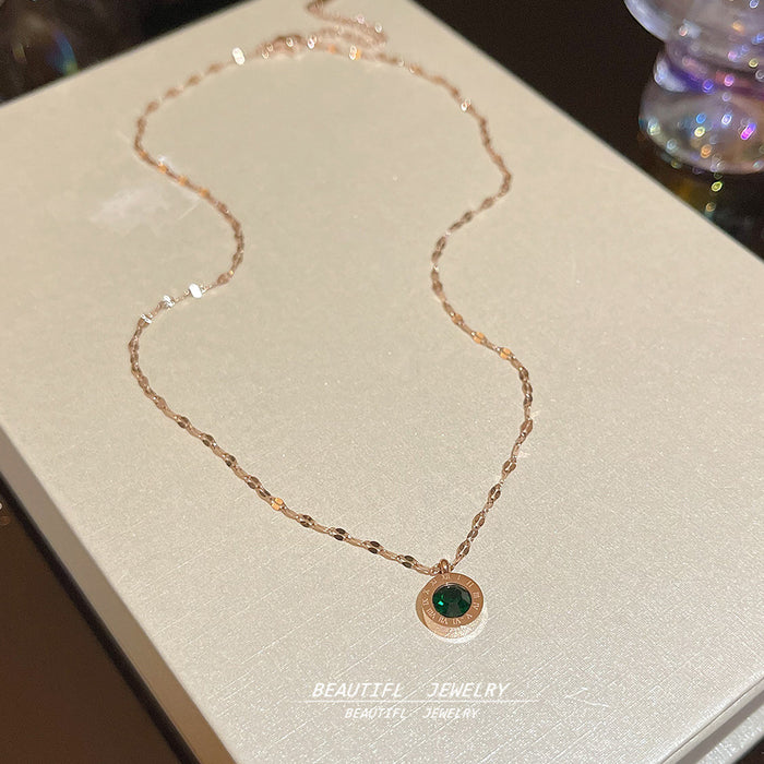 Wholesale Personalized collarbone chain, simple rose gold, Roman letters, zircon pendant, stainless steel necklace for women