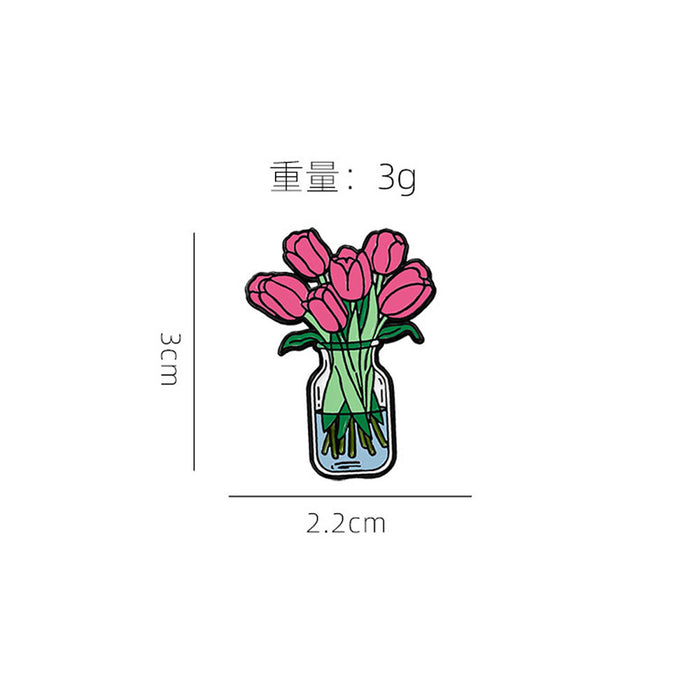 Wholesale Cute Plant Flower Brooch Cartoon Tulip Peony Metal Badge