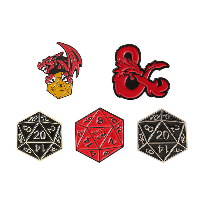 Wholesale Modern Dragon D20 Dice Enamel Lapel Pin Brooch Metal Badge Jewelry Accessory