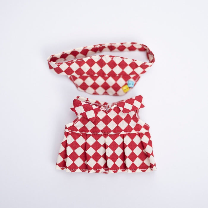 Wholesale Pendant Doll Clothes Checkboard Tennis Clothes suit Suspenders Skirt