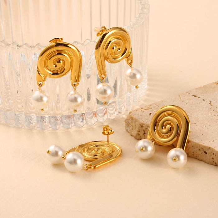 Wholesale Fashionable and personalized stainless steel pearl earrings, high-end feeling, conch earrings, earrings, color preservation wholesale