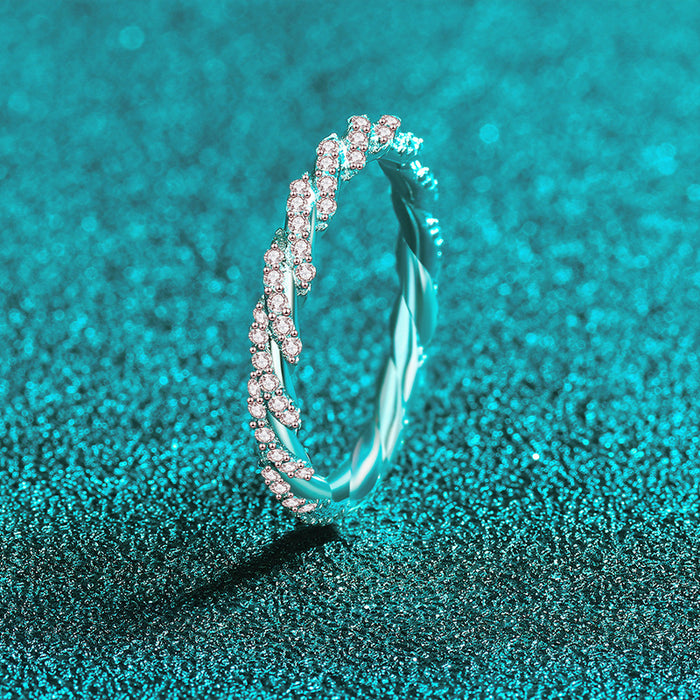Wholesale Sterling Silver Full Ring for Women Diamond-Encrusted Small Twist Ring