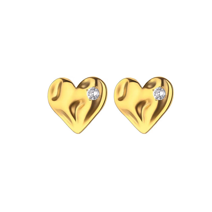 Wholesale Metallic Concave-convex Surface Heart-shaped Inlaid ZirconEarrings