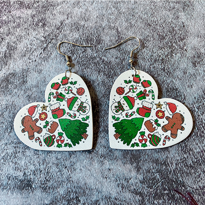 Wholesale Christmas Earrings Santa Elk Green Printing Leather Earrings