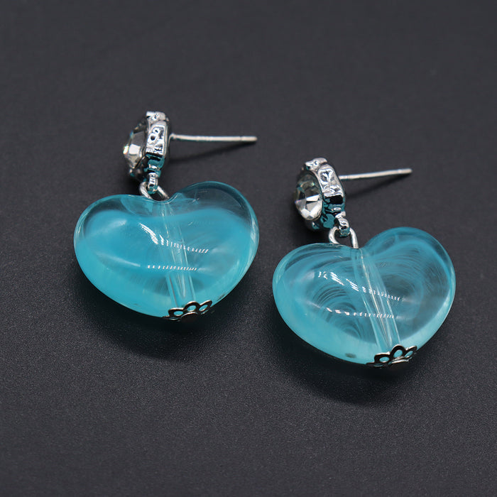 Wholesale Sense Color Beaded Love Cloud Heart Shape Peach Heart Necklace Earrings Blue