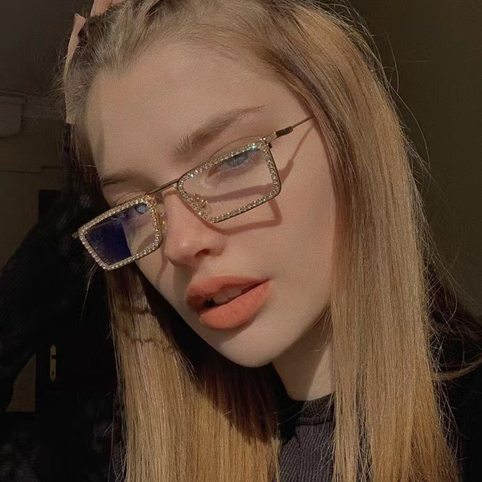 Wholesale New diamond studded small frame metal sunglasses, fashionable square frame sunglasses, high-end sunglasses