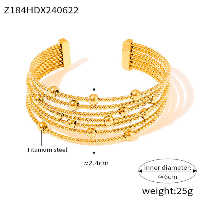 Wholesale Retro fashion multi-layer string steel ball bracelet design with personalized open titanium steel