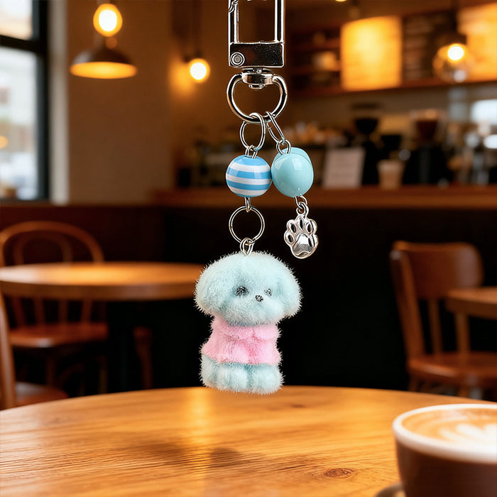 Wholesale Cartoon flocked keychain dog pendant  bag charm