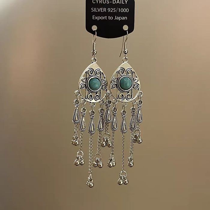 Wholesale Turquoise earrings, niche tassel earrings, fashionable and versatile earrings