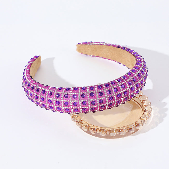 Wholesale New all-inclusive solid color plaid rhinestone headband full of diamonds simple and versatile temperament sponge headband hair pressing headdress