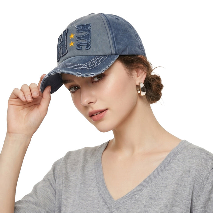 Wholesale Trendy Distressed Baseball Cap with Letter Patch Summer Sun Hat for Resale