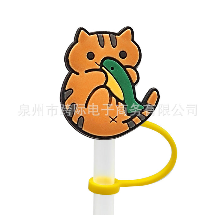 Wholesale New Cat Animal Straw Cover 10MM Straw Cap Silicone Dust Stopper Cute Anime Party Straw Decoration