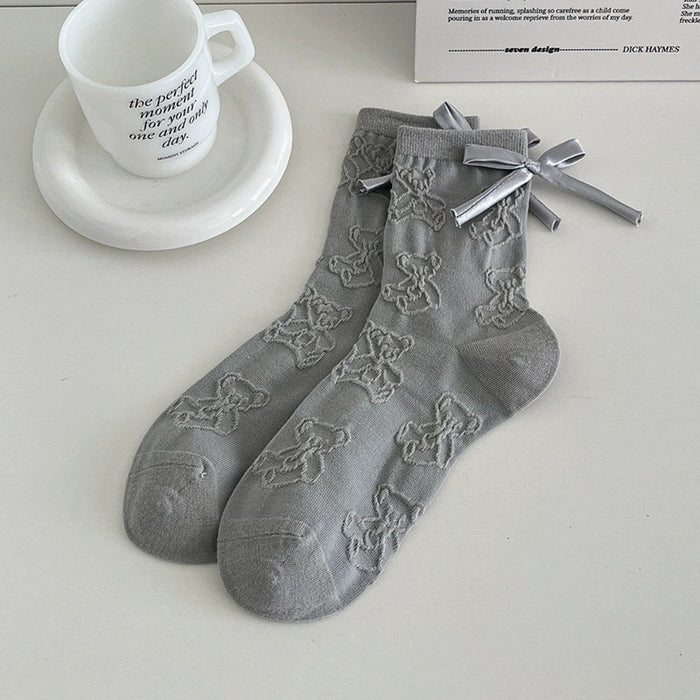 Wholesale Bow shaped mid tube socks with boneless pile socks