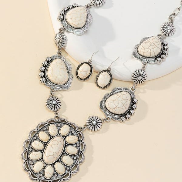 Wholesale Ancient Silver Alloy Earring and Necklace Set with Cross and Roman Numeral Pattern