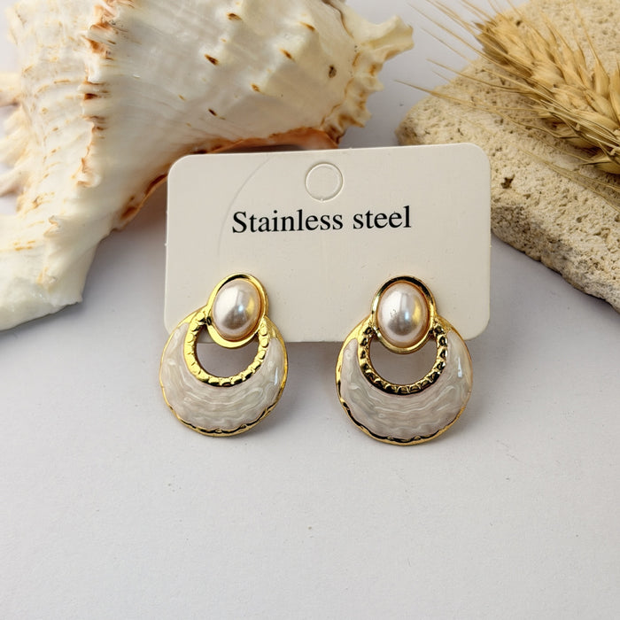 Wholesale Stainless Steel Drip Glaze Fan-Shaped Stud Earrings - Trendy Everyday Jewelry
