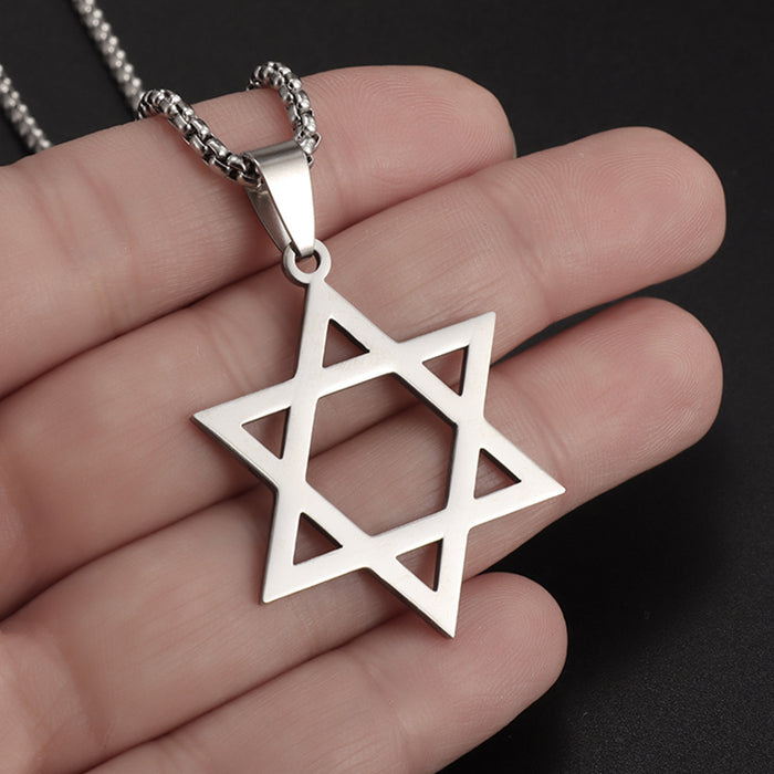 Wholesale Six-pointed Star Pendant Stainless Steel Men's Necklace JDC-NE-ShengL009