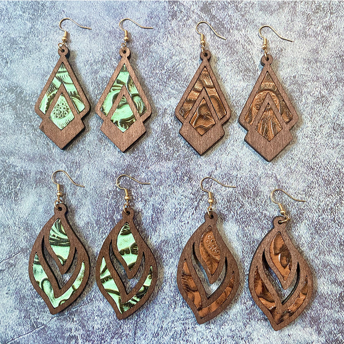 Wholesale Retro Geometric Drop Wood Earrings Jewelry Accessory