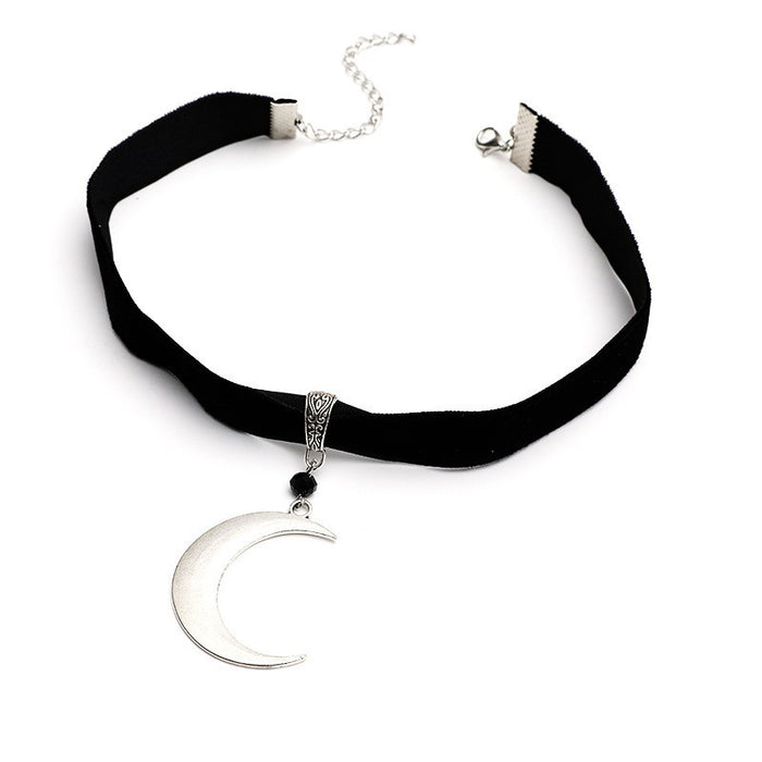 Wholesale Dark Style Moon Collar Clavicle Chain Black Nylon Short Choker Necklace