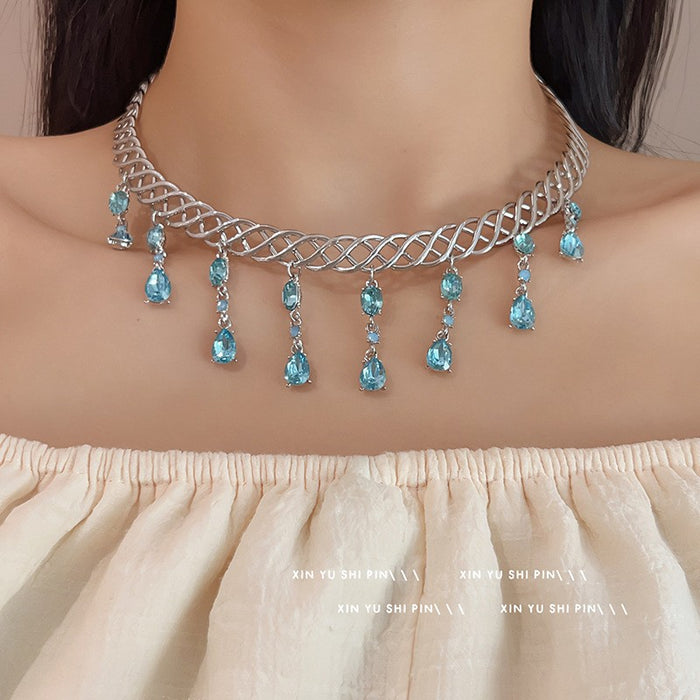 Wholesale Pink rhinestone necklace, new light luxury exquisite design, collarbone chain