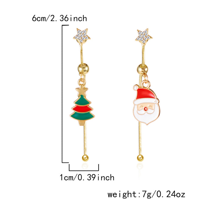 Wholesale Christmas diamond tassel  Christmas bell asymmetrical earrings