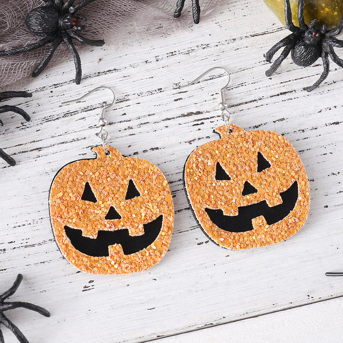 Wholesale  grimace pumpkin sequins pendant earrings multi-layer PU Gothic wind double-sided ear jewelry gift