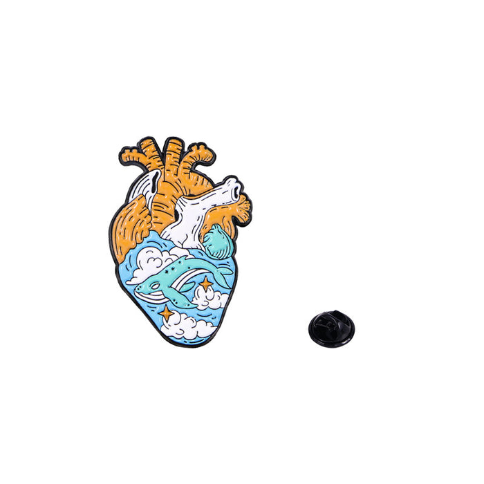 Wholesale Oil Painting Heart Brooch Lighthouse Ocean Viscera Badge Metal Oil Drop Clothing Accessories