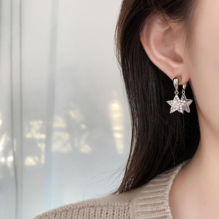 Wholesale Twin Star Sparkling Tassel Gold-Plated Copper Earrings