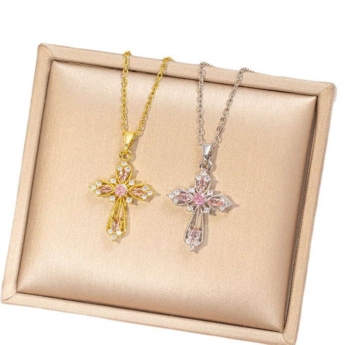 Wholesale Gold Plated Titanium Steel Floral Pendant Necklace Stylish Gift MOQ≥2