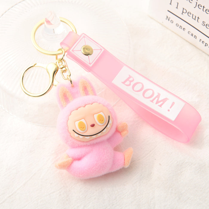 Wholesale Flocking Yoga Little Monster Keychain Small Pendant Cartoon Cute Doll Keychain Small Gift