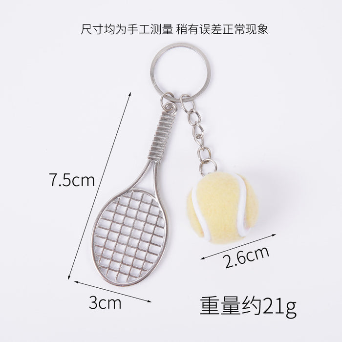 Wholesale Metal Tennis Racket Keychain Pendant Silver Blue Modern Minimalist Fashion Accessory MOQ≥2