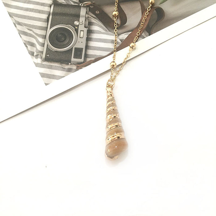 Wholesale Bohemian Beach Style Shell Pendant Necklace Gold Plated Edge Jewelry Accessory MOQ≥2