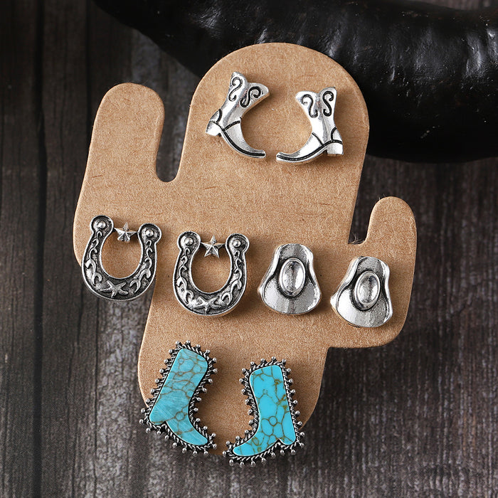 Wholesale Bull head boots,  hat,  earrings,  turquoise cactus four-piece set