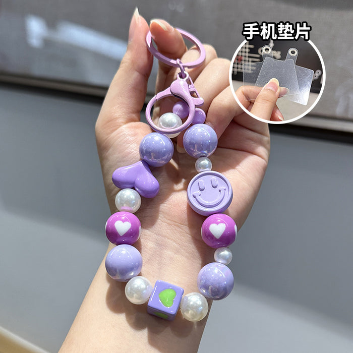 Wholesale New smiley face bead chain keychain DIY love cute backpack pendant car keychain