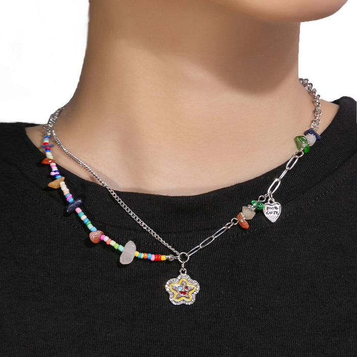 Wholesale Dopamine Colorful Stone Smiley Necklace Colorful Beaded Flower Sweet Cool Style Clavicle Chain Candy Love Pendant Female