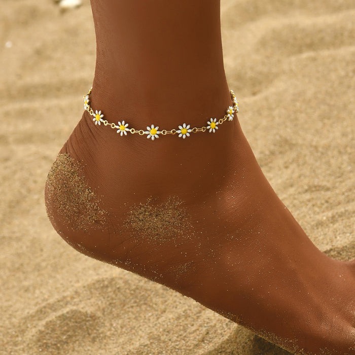 Wholesale Trendy Alloy Flower Anklet Simple Design Vacation Jewelry MOQ≥2