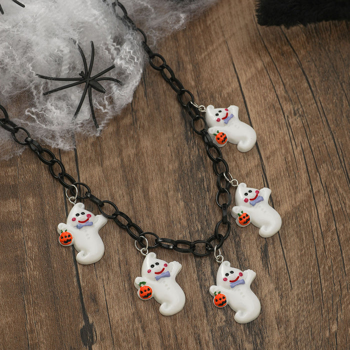 Wholesale Halloween Acrylic Pumpkin Ghost Pendant Necklace JDC-NE-Qianzi001