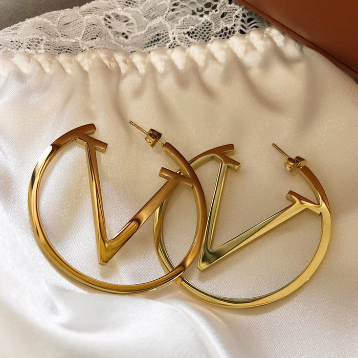 Wholesale V Letter Hollow Hoop Earrings Large Earrings