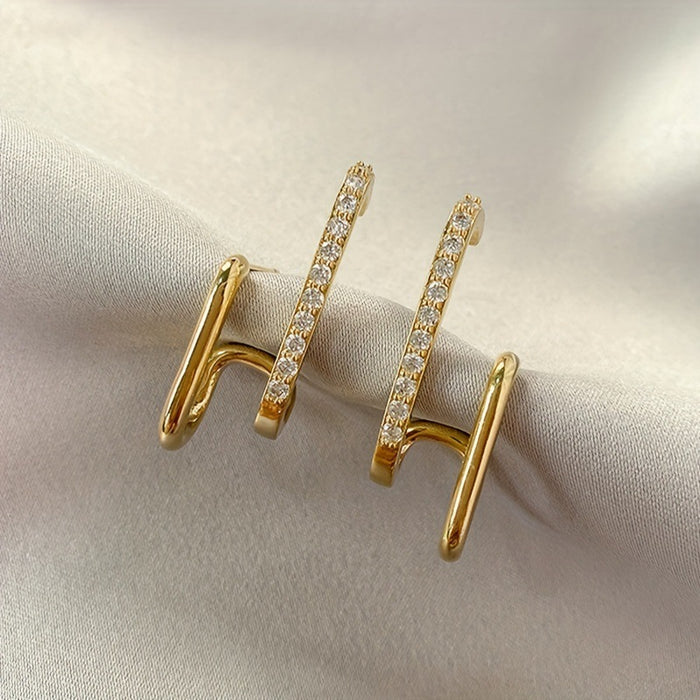 Wholesale Fashion Accessories Simple Exquisite Korean Style Rhinestone H-shaped Earrings JDC-ES-DX004