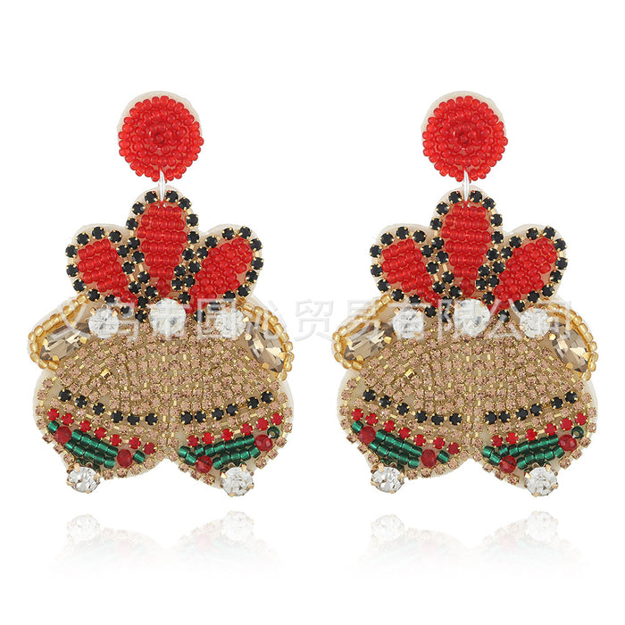 Wholesale Christmas Fabric Rice Bead Earrings Hand-Sewn Christmas Tree Old Man Snowman Snowflake Earrings