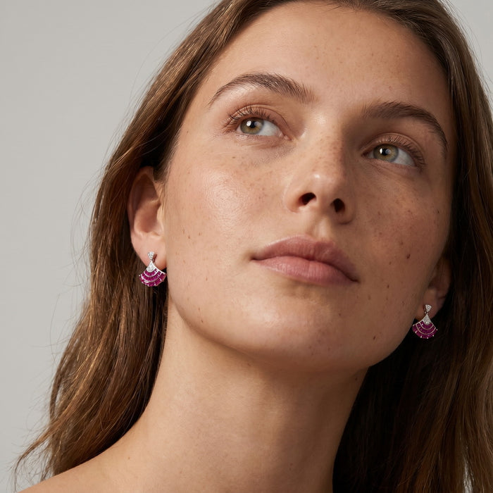 Wholesale S925 sterling silver stud earrings with zirconium accents and diamond embellishments,  fan-shaped luxury earrings,  available for wholesale.
