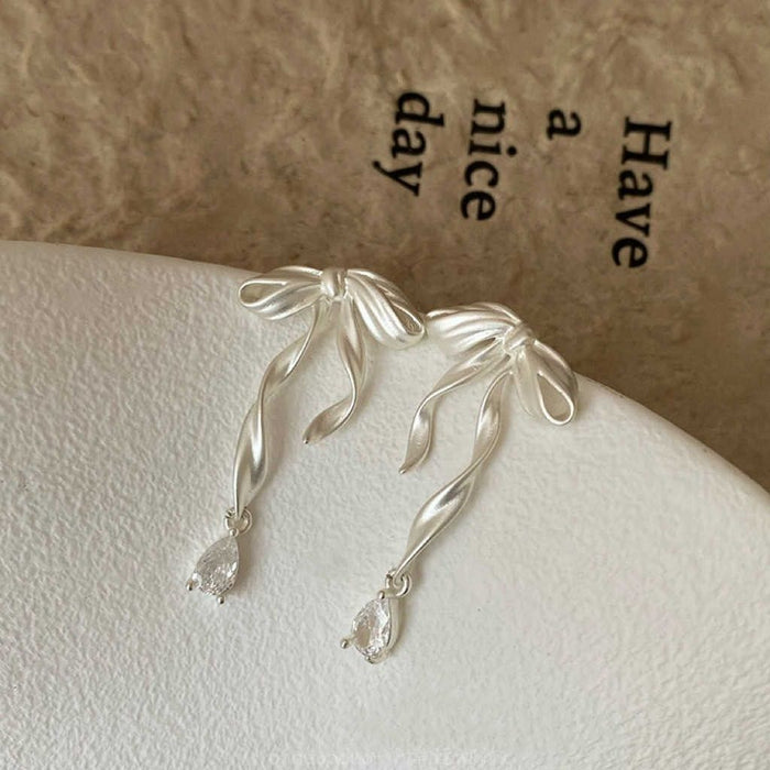 Wholesale Girly Bow Sweet 925 Silver Earrings Women's Delicate Ear Clip