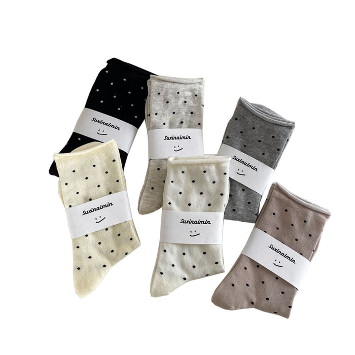 Wholesale Sweat absorbing and breathable socks with polka dot rolled edges, mid tube socks, stacked socks