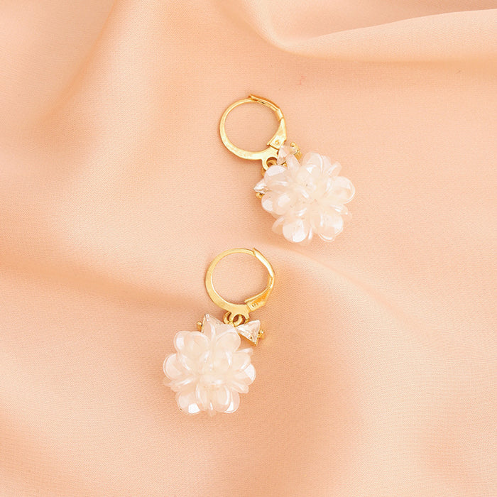 Wholesale s925 silver needle  Fairy earrings women's elegant flower Pearl petal ball earrings