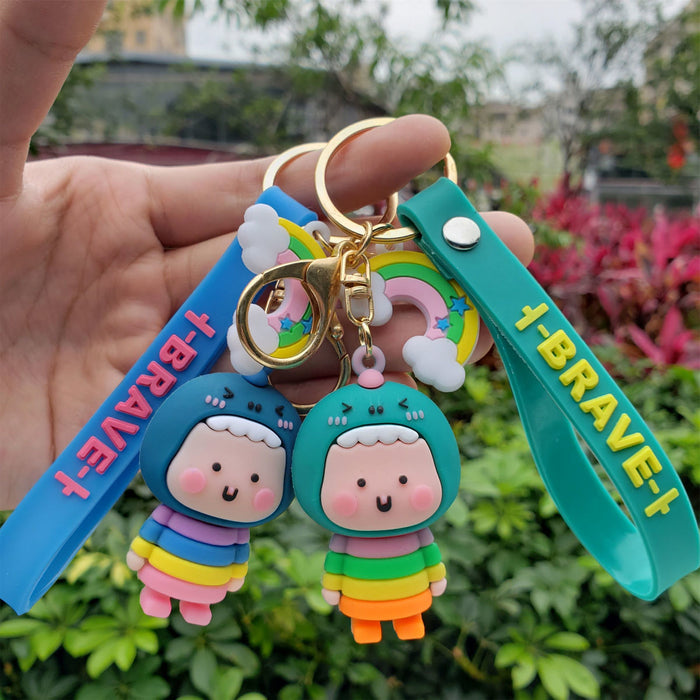 Wholesale  Cartoon Rainbow Dinosaur Keychain Women's Cute Bag Car Keychain Pendant