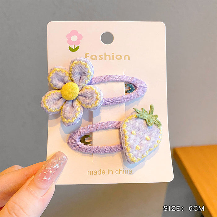Wholesale Children' s Cloth Strawberry Hair Clips Pink 2-Piece Set Cute Hair Accessory