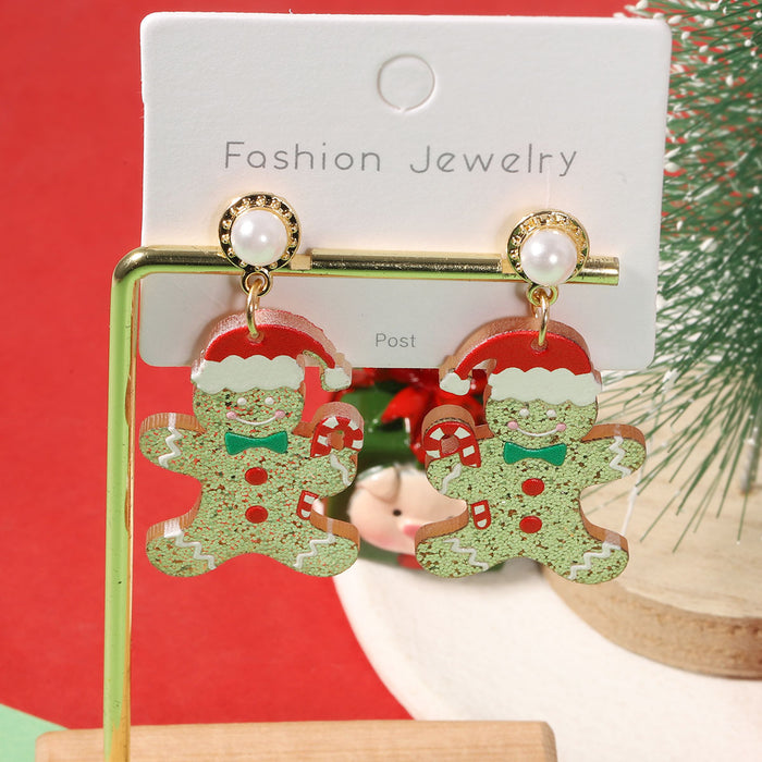Wholesale Christmas Cute Cartoon Glitter Printed Bow Earrings