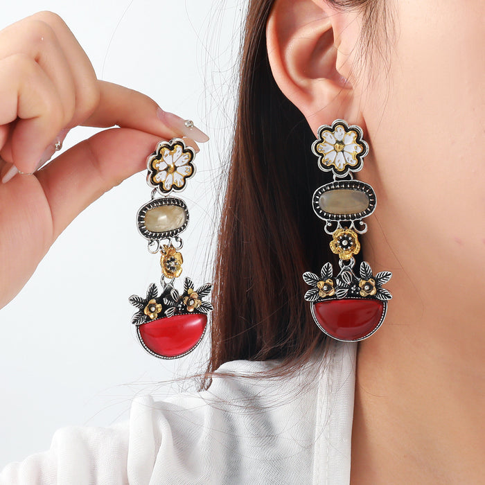 Wholesale Petal multi-layer pendant earrings gold and silver color matching Bohemian style earrings