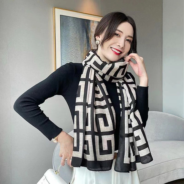 Wholesale Autumn Shawl with Herringbone Pattern Ethnic Style Scarf for Women Winter High-end Cotton and Linen Scarf for Warmth JDC-SF-MC001