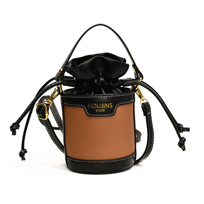 Wholesale Children's bag, contrasting color drawstring bucket bag, new retro crossbody bag for girls